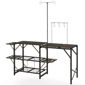 Folding Camp Kitchen, Camping Table Cooking Station with Adjustable Lamp Stand Folding Camp Kitchen, Camping Table Cooking Station with Adjustable Lamp Stand