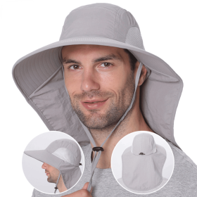Outdoor Fisherman Hat for Men Women Summer Quick Drying Neck Protection Visor Cap Anti UV Breathable Fishing Safari Hat (Color: Black)