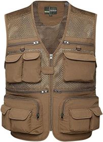 Mens Waistcoat Summer Outdoor Casual Fishing Safari Hiking Vest with Multi-Pocket (Color: khaki, size: S)
