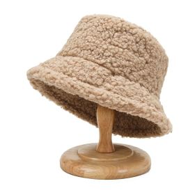 2021 Women's Harajuku Bucket Hat Solid Color Women Men Fishing Fisherman Hats Autumn Winter Lamb Wool Outdoor Warm Panama Cap (Color: khaki, Ships From: China)